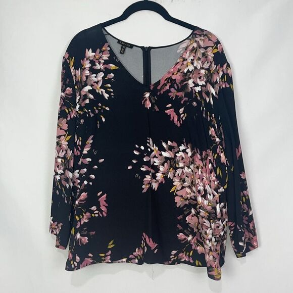 Escada Black Pink Floral V Neck Top - Picture 2 of 7